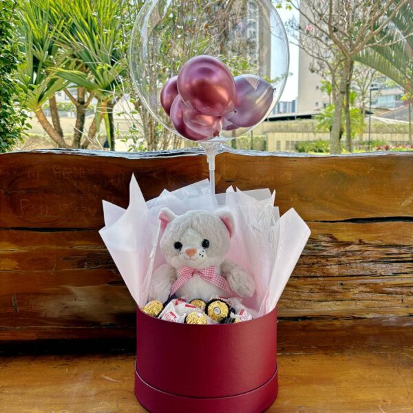 Kit Balão com Pelúcia e cheio de Ferrero e Rafaello
