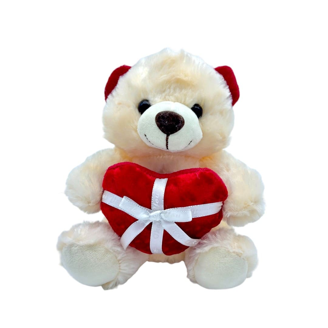 Urso segurando Coração com Laço- Branco